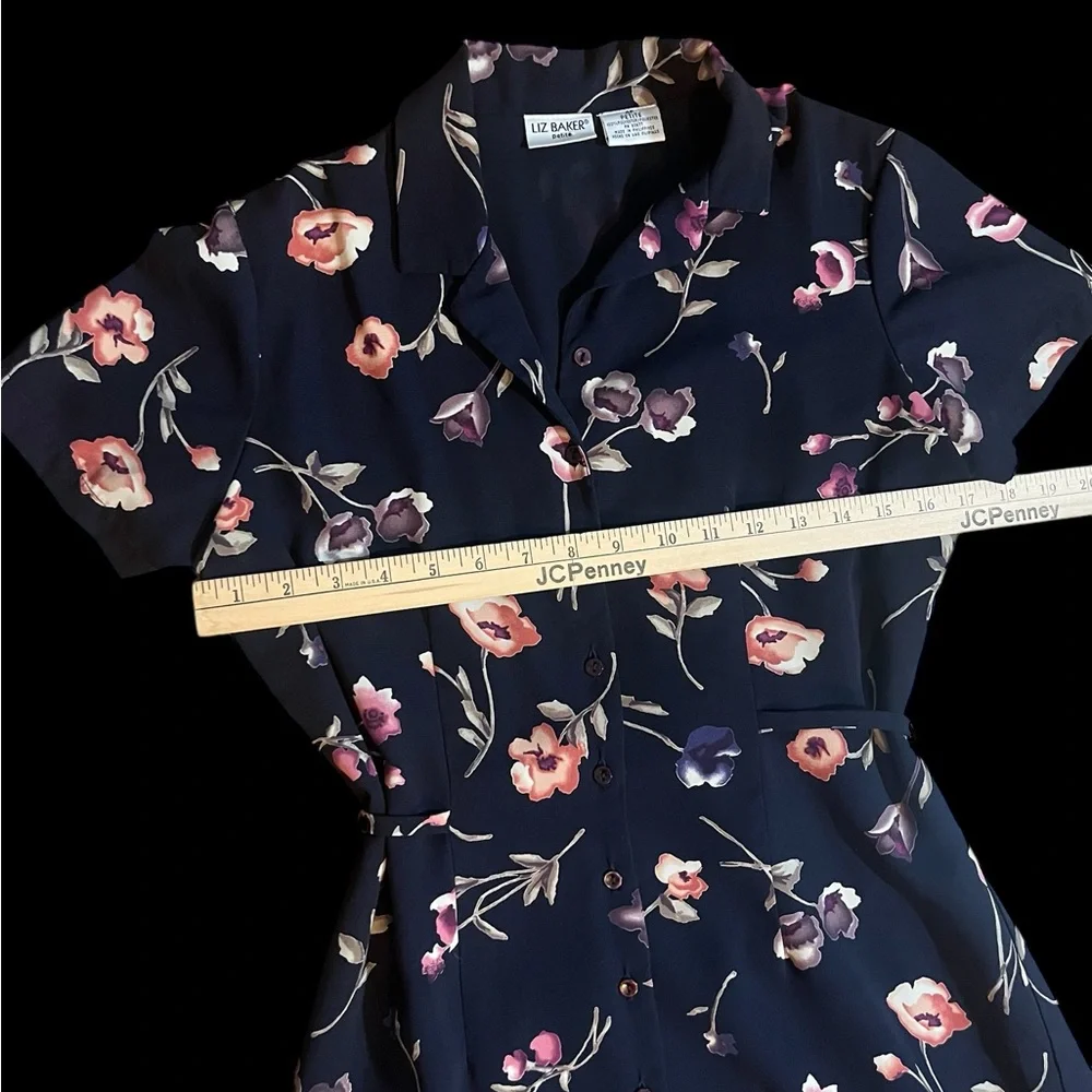 Floral Button Down and Tie Back, Black Dress - Picture 5 of 10